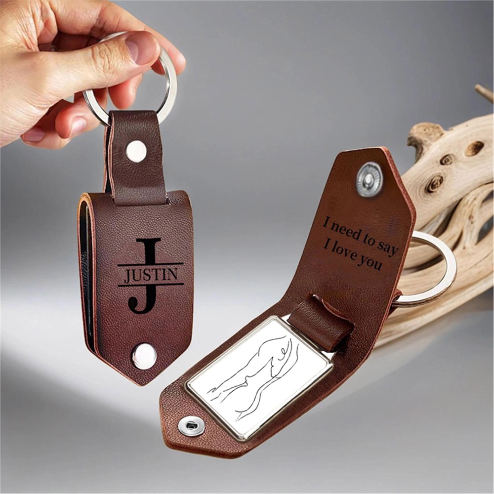 Custom Leather Keychain for Couples with Three Spicy Photos