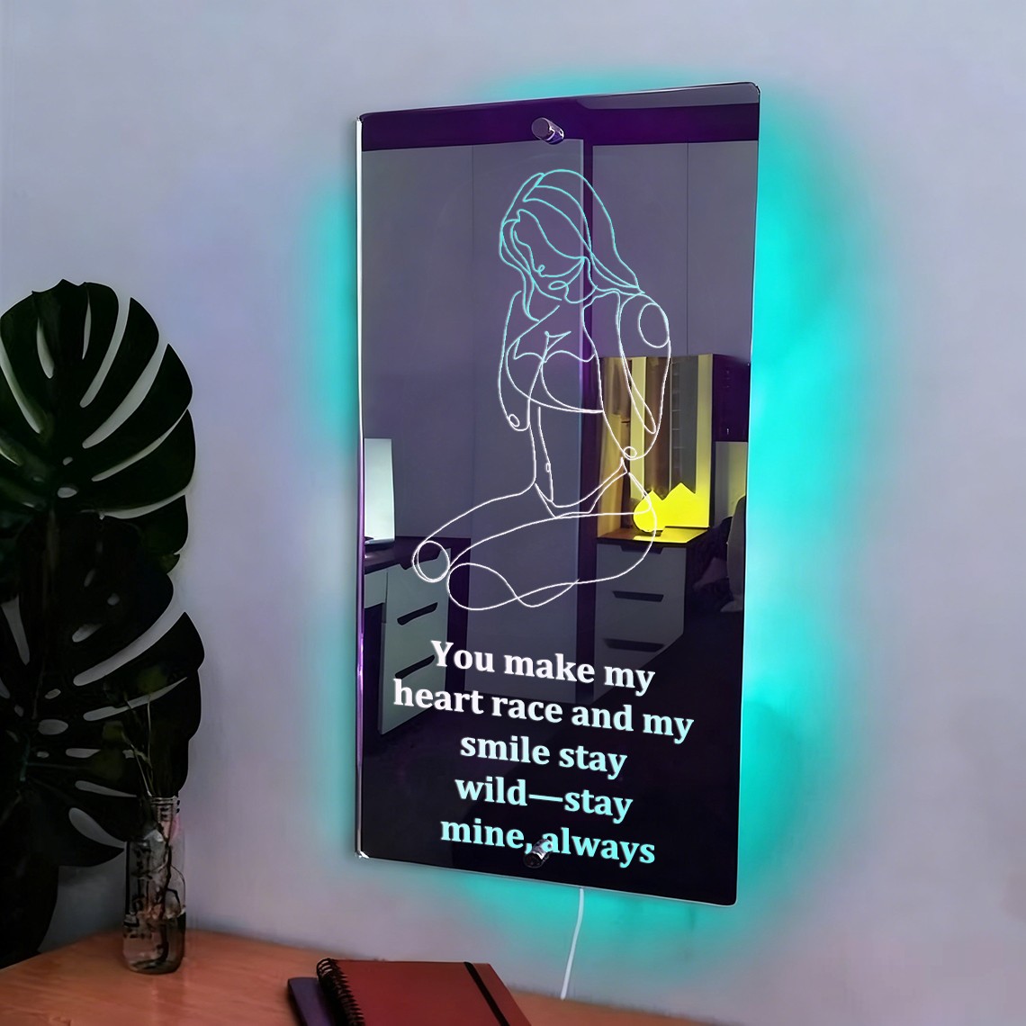 Personalized Spicy Line Art Portrait Mirror Lamp for Him/Her/You