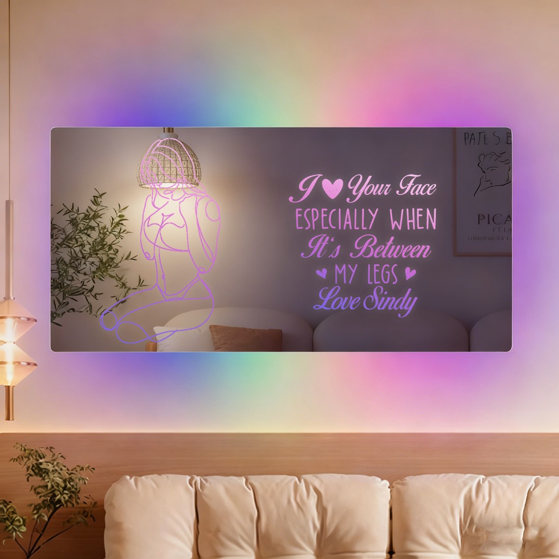 Personalized Spicy Line Art Portrait Mirror Lamp for Him/Her/You
