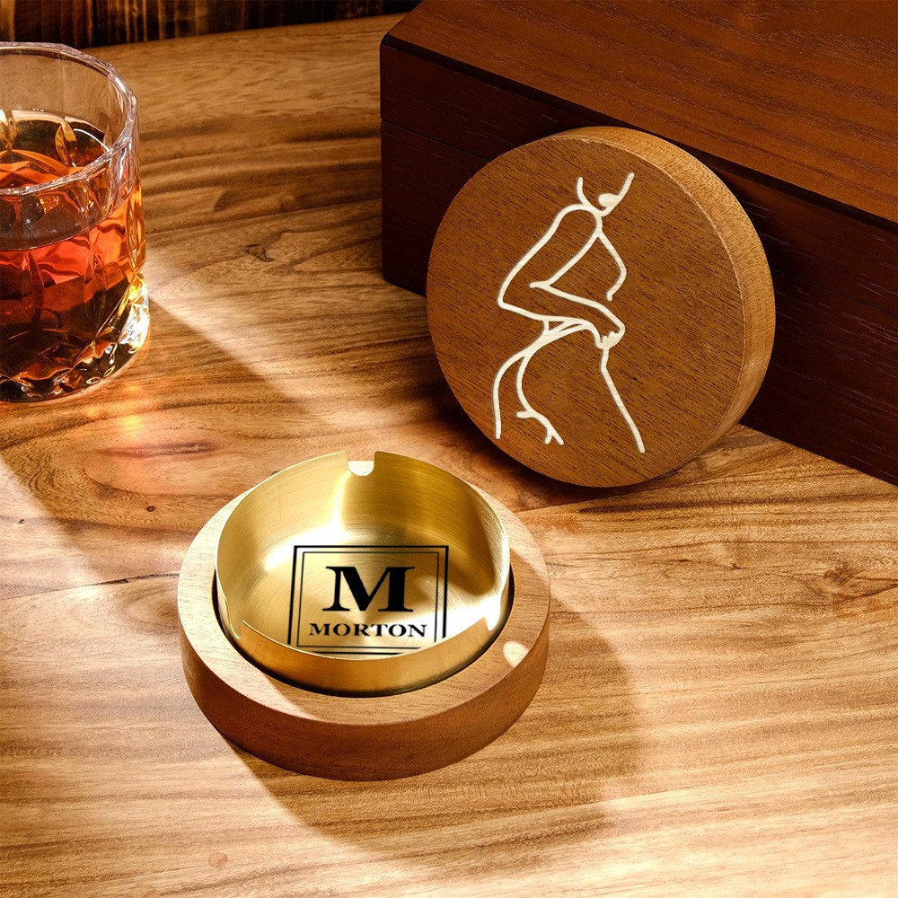 Personalized Wooden Vintage Ashtray With Spicy Portrait Gift For Valentine's Day