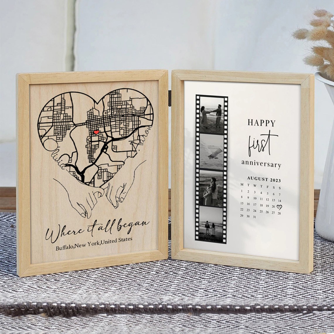 Custom Where It All Began Wooden Anniversary Frame Box for Couple