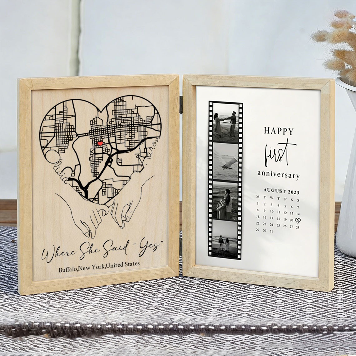Custom Where She Said Yes Wooden Anniversary Frame Box for Couple