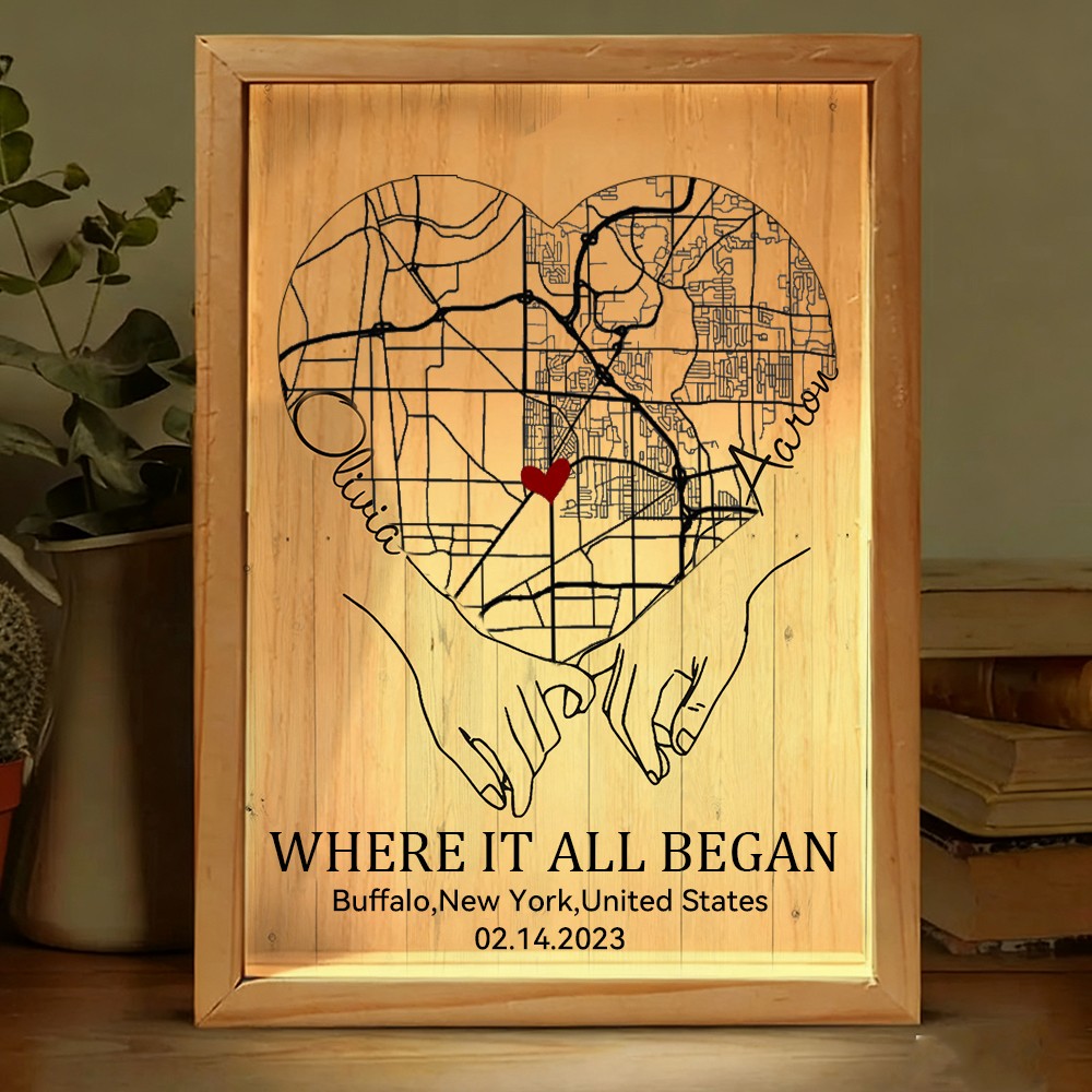 Personalized Where It All Began Map Light Box for Couple