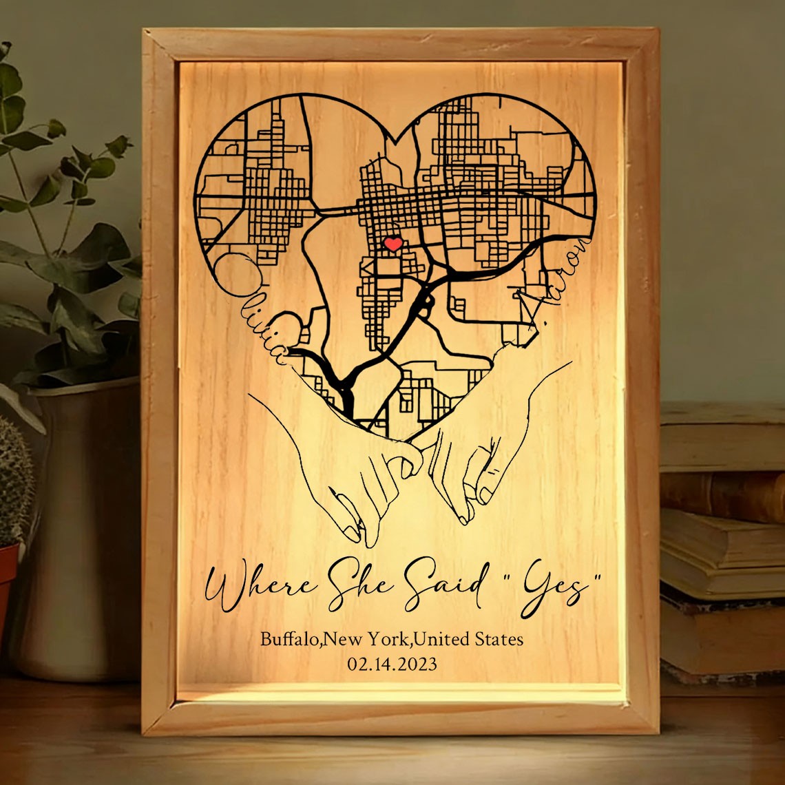 Personalized Where She Said Yes Map Light Box for Couple