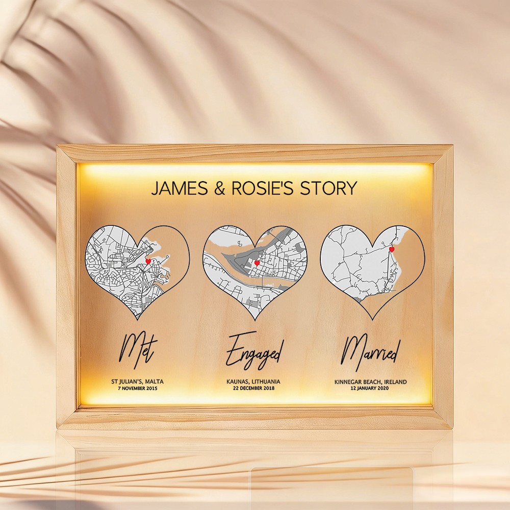 Personalized Your Love Story Map Light Box for Couple