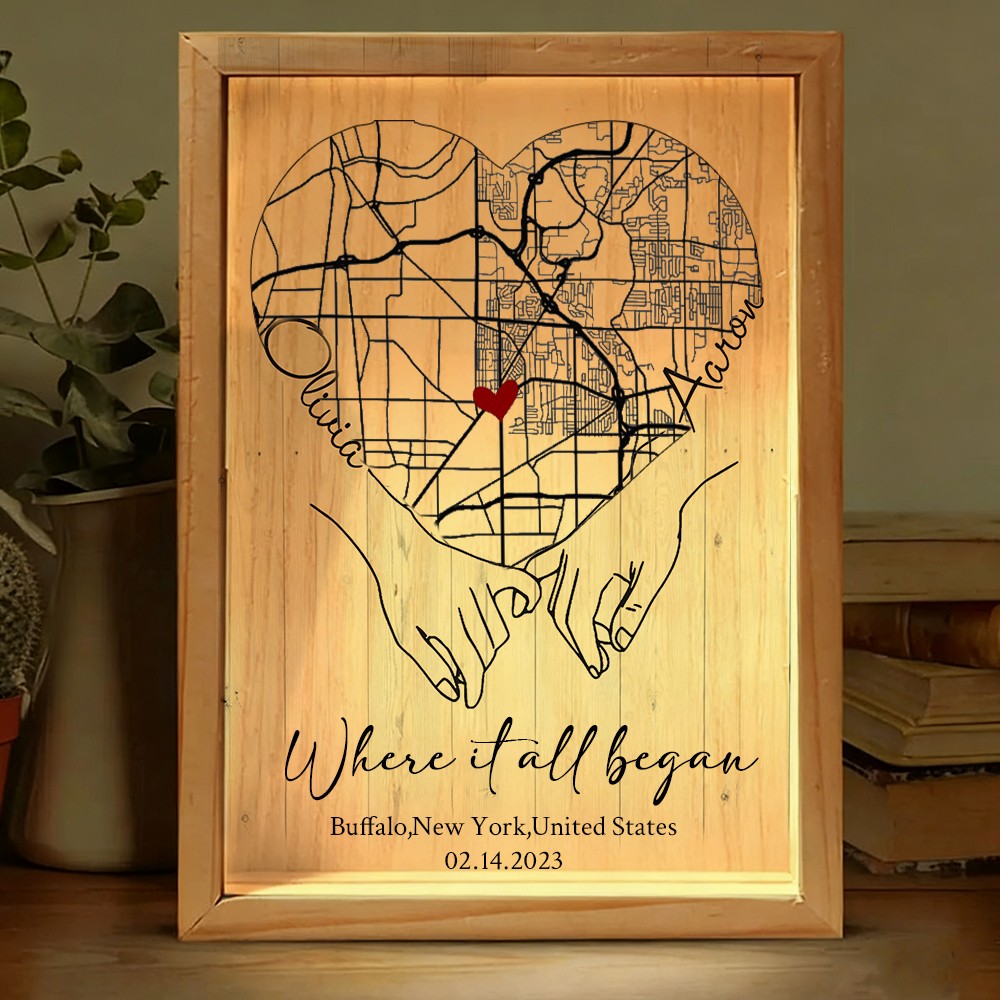Personalized Where It All Began Map Light Box for Couple