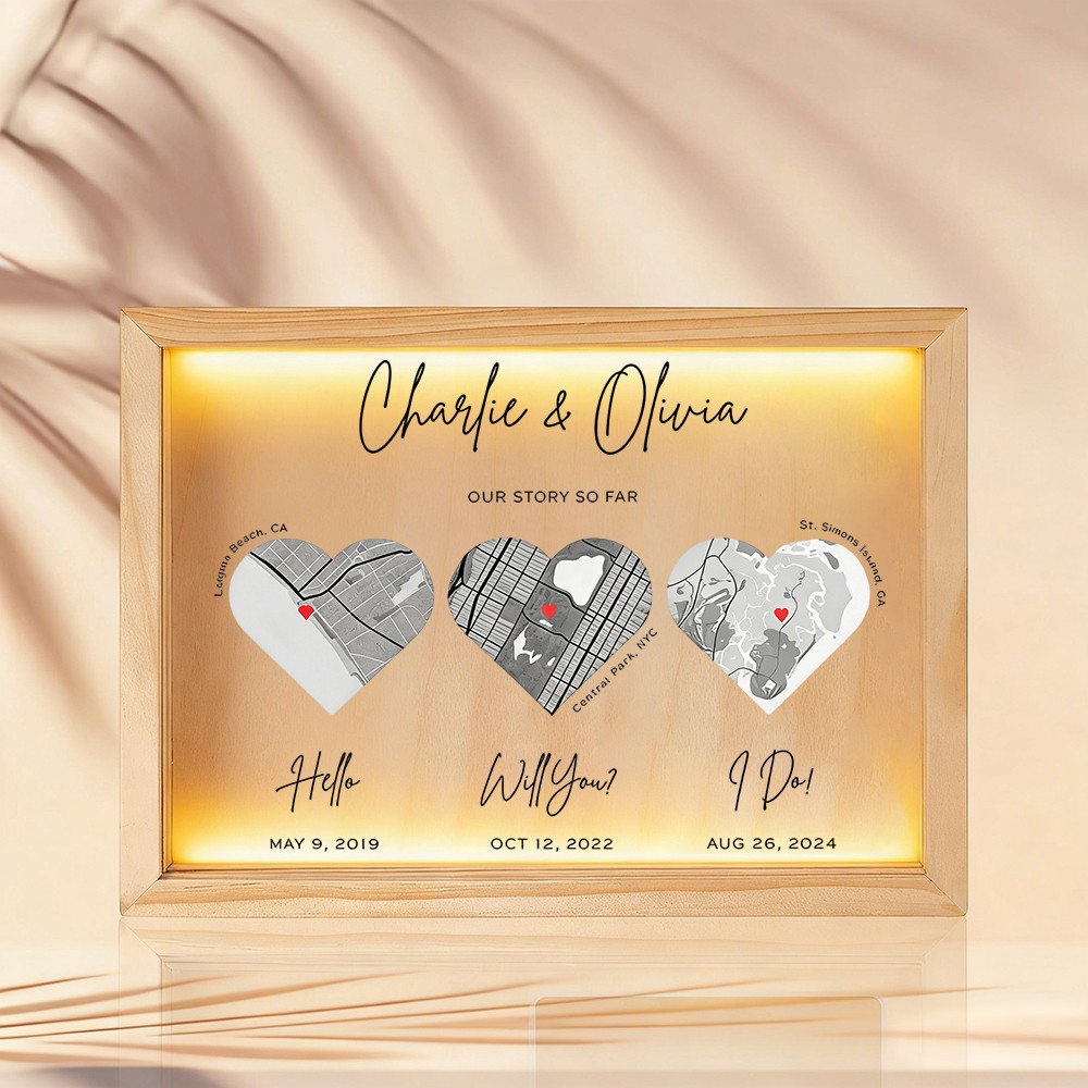 Personalized Your Love Story Map Light Box for Couple