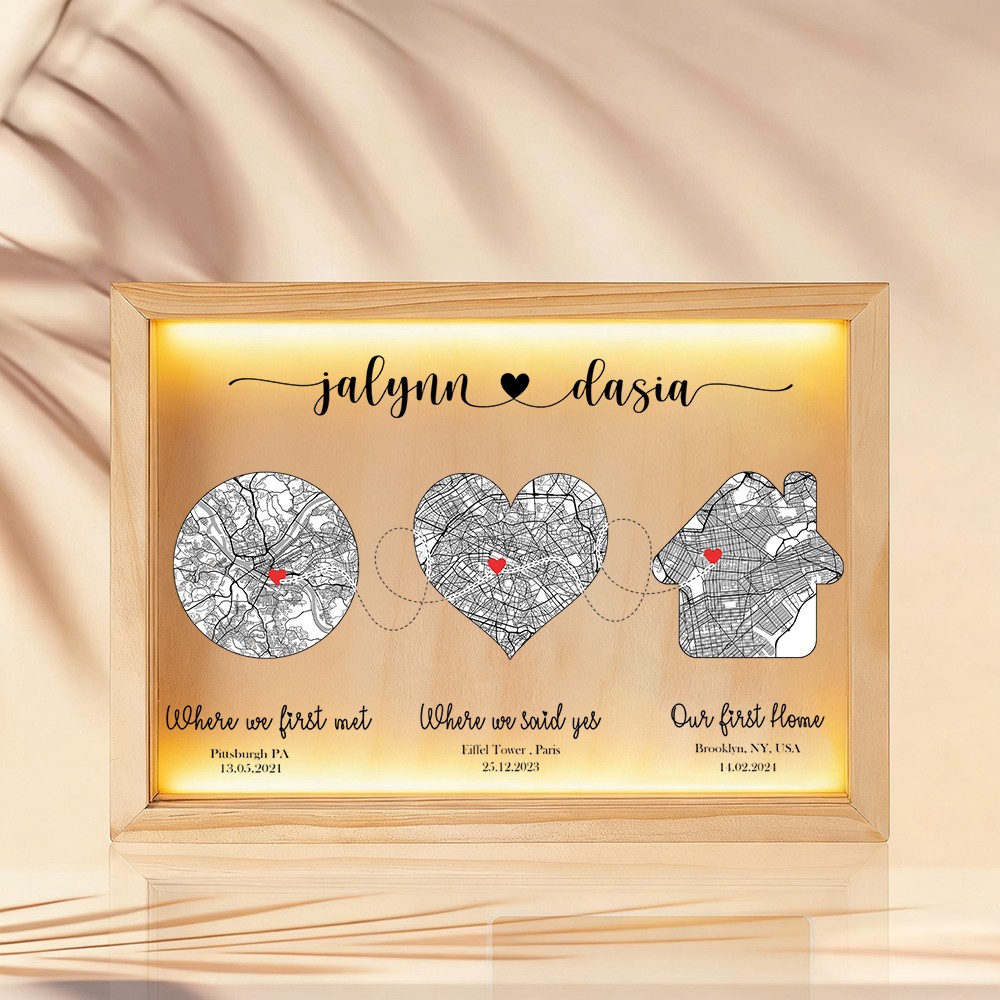 Personalized Your Love Story Map Light Box for Couple
