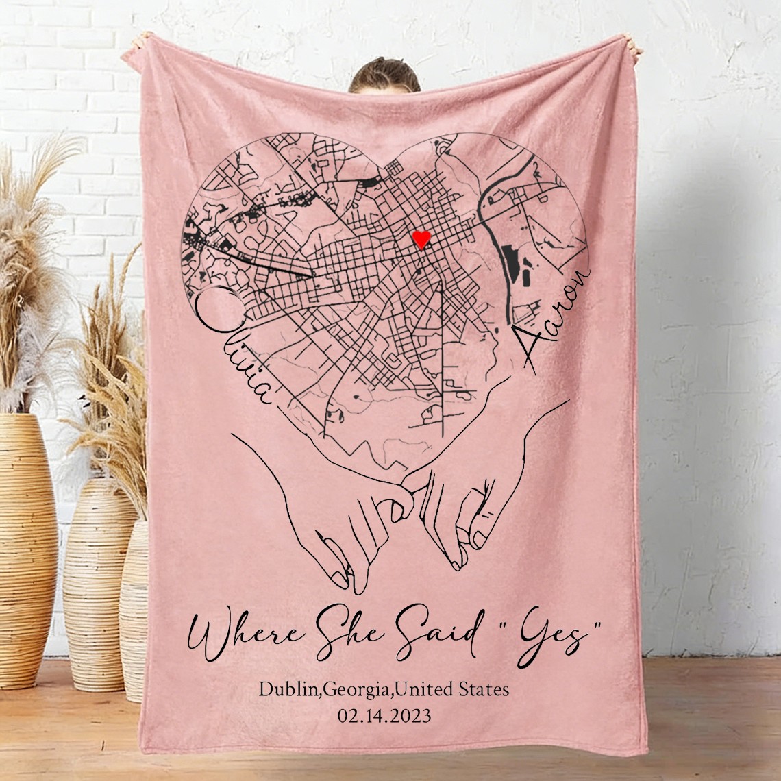 Custom Where She Said Yes Love City Map Blanket for Couple