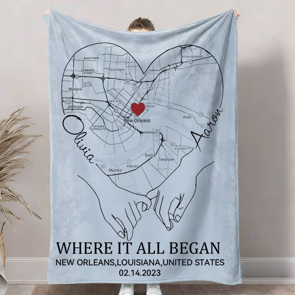 Custom Where It All Began Love City Map Blanket for Couple