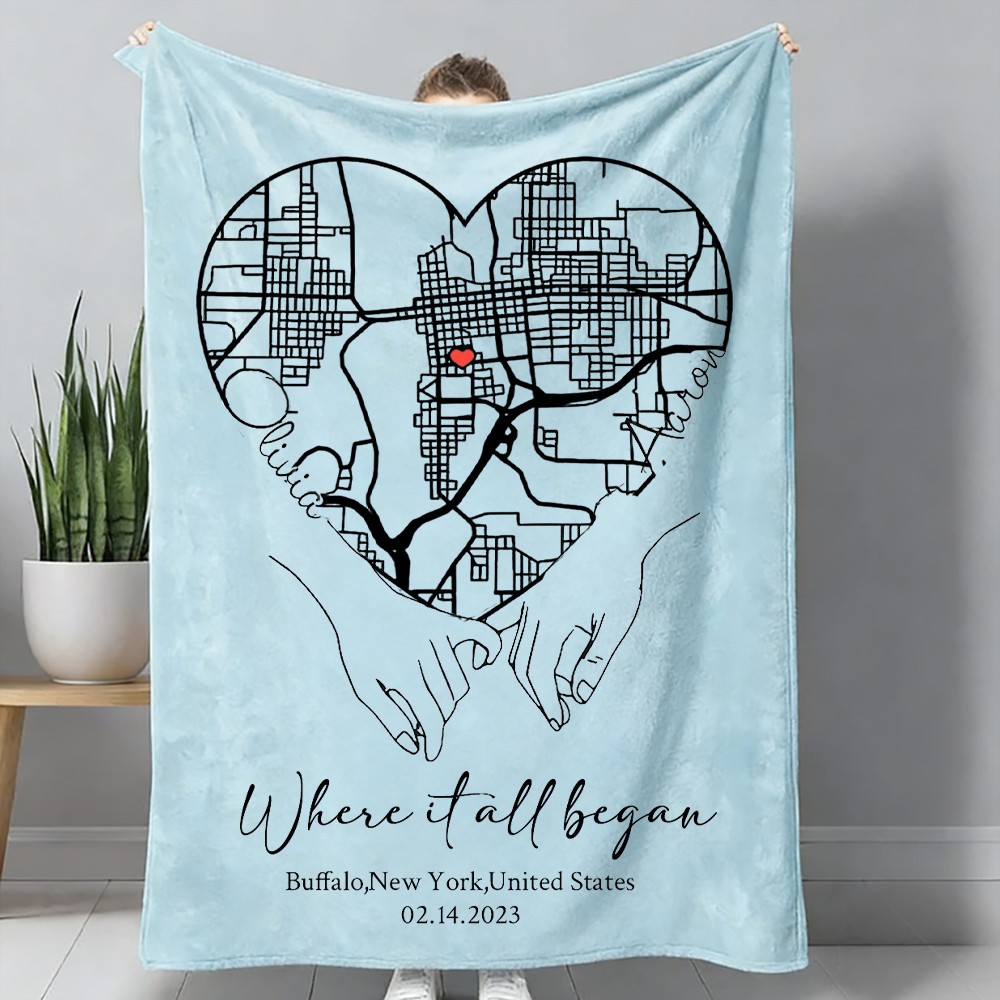 Custom Where It All Began Love City Map Blanket for Couple