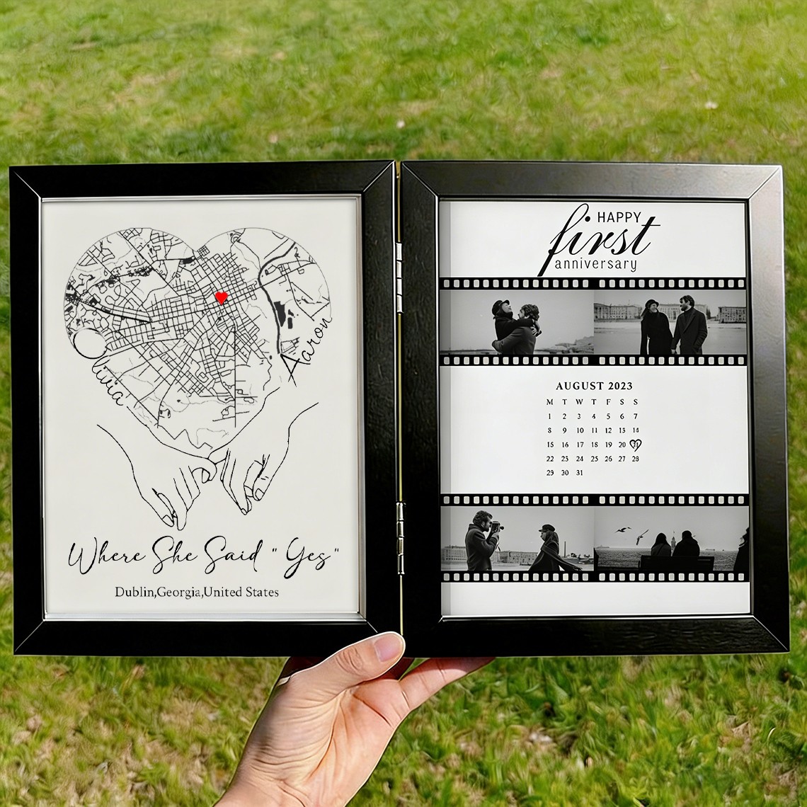 Custom Where She Said Yes Wooden Anniversary Frame Box for Couple