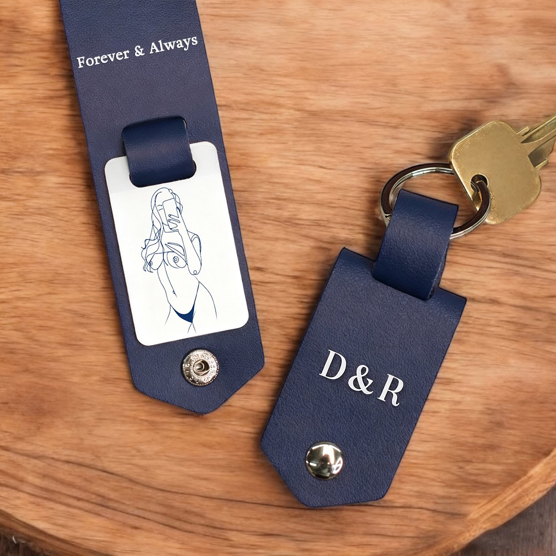 Custom Leather Keychain for Couples with Three Spicy Photos