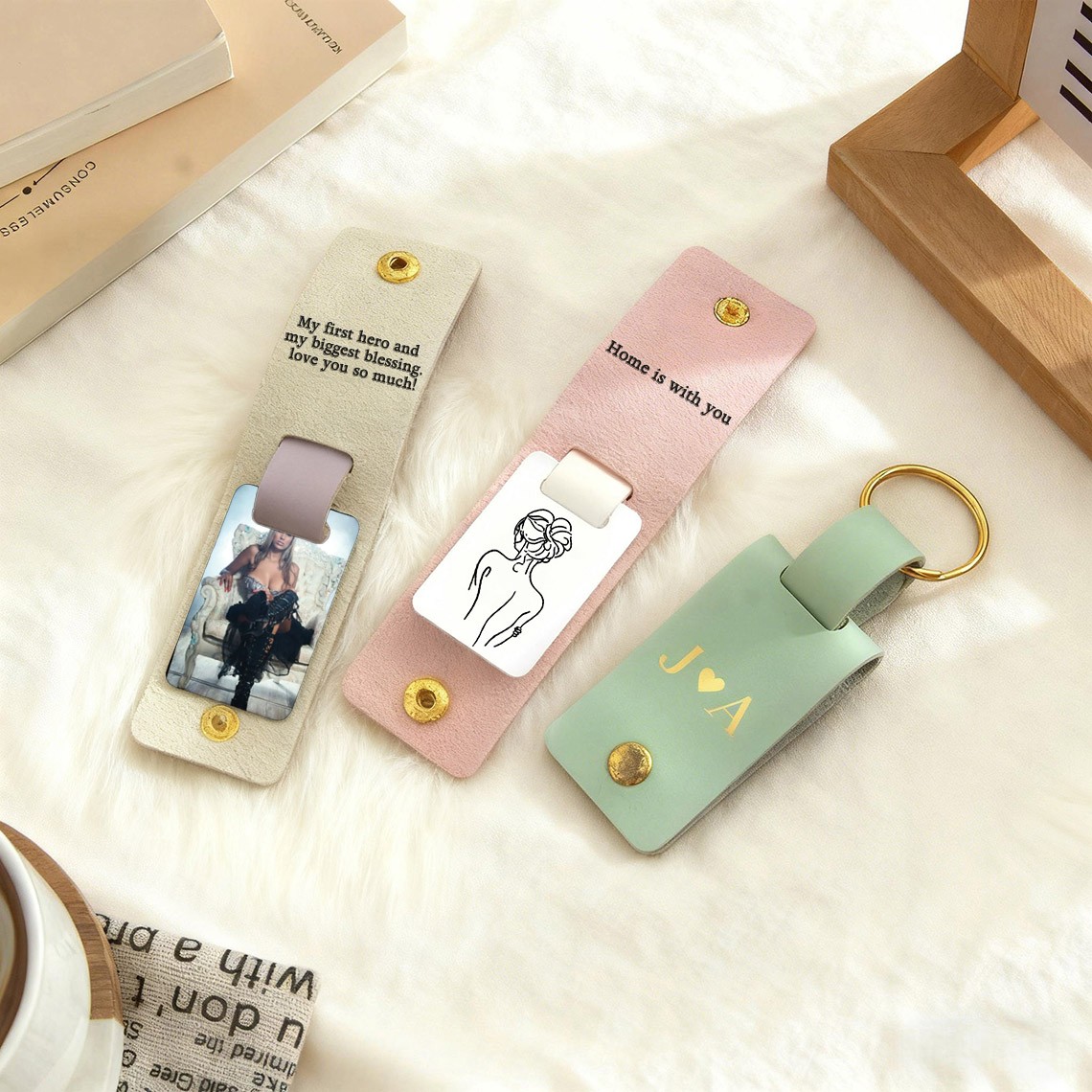 Custom Leather Keychain for Couples with Six Boudoir and Spicy Photos