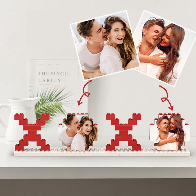 Personalized XOXO Brick Heart Photo Puzzle for Couple 