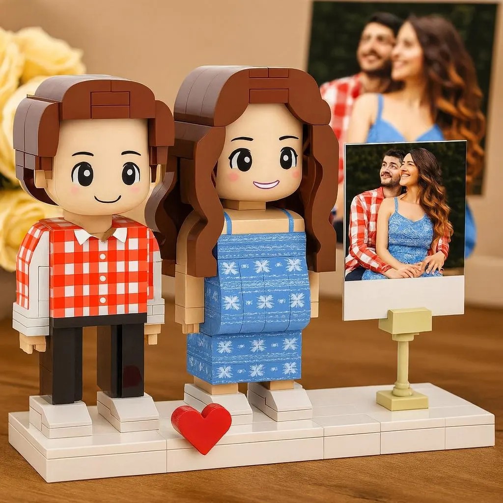 Personalized Brick Figures With Pets Best Christmas Gift For Couple