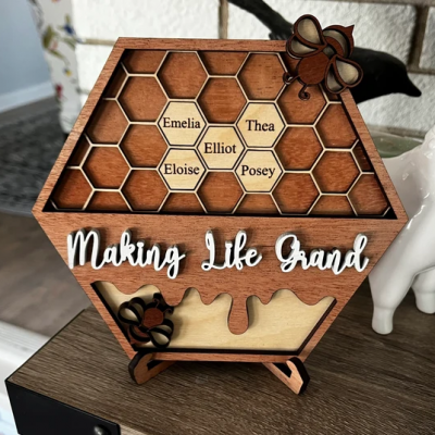Personalized Bee Hive Family Tree Wood Name Sign Mother's Day Gift