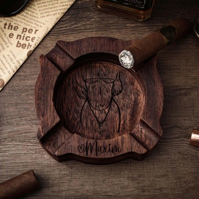 Personalized Wooden Vintage Ashtray With Spicy Portrait Gift For Valentine's Day