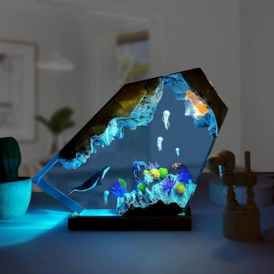 Humpback Whale &Jellyfish Resin Night Light