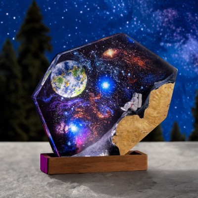 Astronaut Resin Wood Art Lamp Interstellar Resin Night Light