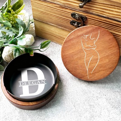 Personalized Wooden Vintage Ashtray With Spicy Portrait Gift For Valentine's Day