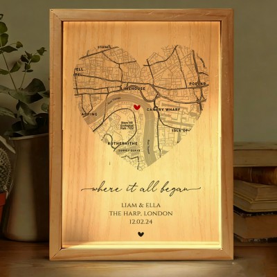 Personalized Where It All Began Map Light Box for Couple
