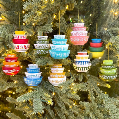 Miniature Bowl Stacked Christmas Ornaments