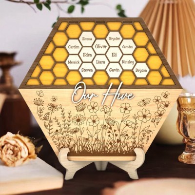 Personalized Bee Hive Family Tree Wood Name Sign Mother's Day Gift