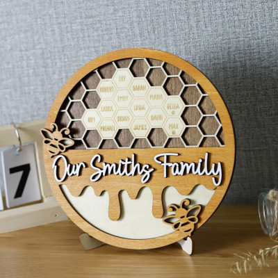 Personalized Bee Hive Family Tree Wood Name Sign Mother's Day Gift