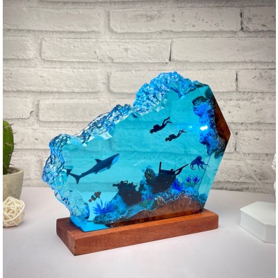 Great White Shark and Turtle Resin Night Light