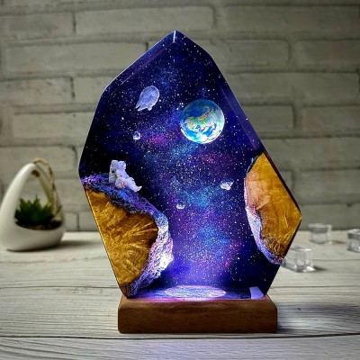 Astronaut Resin Wood Art Lamp Interstellar Resin Night Light