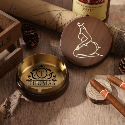 Personalized Wooden Vintage Ashtray With Spicy Portrait Gift For Valentine's Day