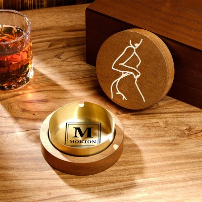 Personalized Wooden Vintage Ashtray With Spicy Portrait Gift For Valentine's Day