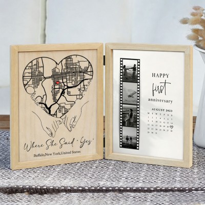 Custom Where She Said Yes Wooden Anniversary Frame Box for Couple