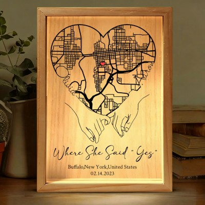 Personalized Where She Said Yes Map Light Box for Couple