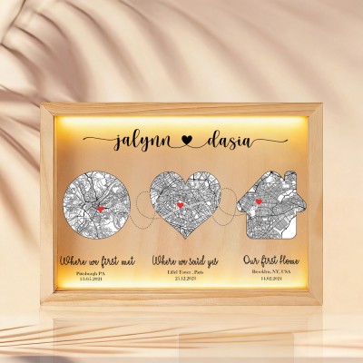 Personalized Your Love Story Map Light Box for Couple