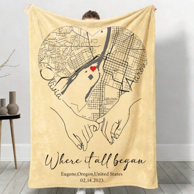 Custom Where It All Began Love City Map Blanket for Couple