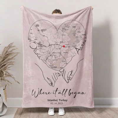 Custom Where It All Began Love City Map Blanket for Couple