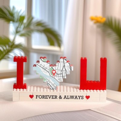 Personalized Map Print Building Brick Puzzle Valentine's Gifts For Her