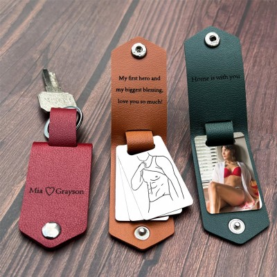 Custom Leather Keychain for Couples with Six Boudoir and Spicy Photos