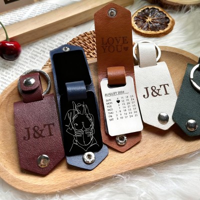 Custom Leather Keychain for Couples with Three Spicy Photos and Dates