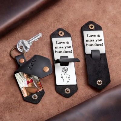 Custom Leather Keychain for Couples with Three Spicy Photos and Texts