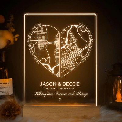Custom All My Love Forever and Always Acrylic Map Night Light