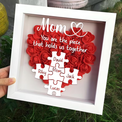 Personalized Mom Flower Shadow Box With Kids Name For Mother's Day