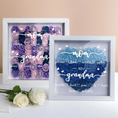 Personalized Mom Flower Shadow Box With Kids Name For Mother's Day