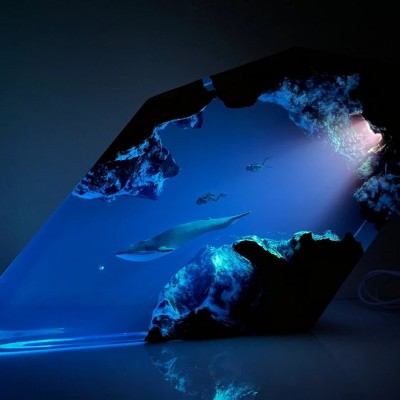 Blue Whale Couple Diver Resin Night Light