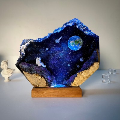 Astronaut Resin Wood Art Lamp Interstellar Resin Night Light