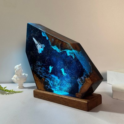 Space Resin Night Light with Astronaut Rocket